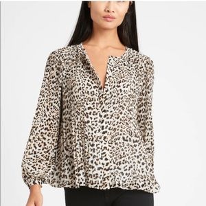 Banana republic‎ leopard cheetah print pleated top shirt blouse size medium